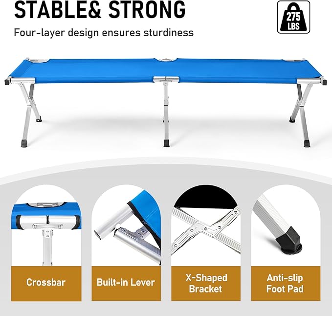 Camp Bed Portable Folding Camping Cot for AdultsIndoor Outdoor Portable Sleeping Cot for Hiking Camping with Carrying Bag Army (Blue)