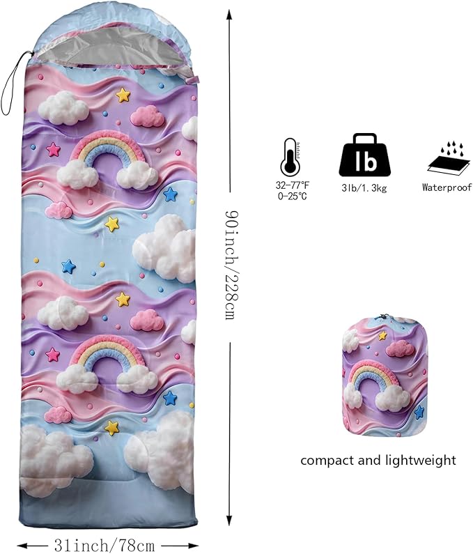 AILONEN Cartoon Camping Sleeping Bag for Boys Girls AdultsLightweight &amp Waterproof3 Season Warm &amp Cold WeatherPortablePrinted Sleeping BagTravelingCampingHiking