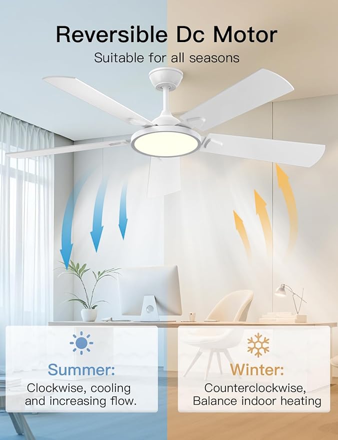 OJX Ceiling Fans with Lights 52 inch Ceiling fan with Light and Remote/APP Control 3CCT Quiet DC Reversible Dimmable Modern Black Ceiling Fa for Bedroom Living Room Kitchen Indoor/Outdoor Use