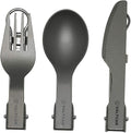 Valtcan Titanium Folding Utensil Set 3 Piece Fork Knife Spoon - 58g Ultralight Locking Hinge Full-Size When Open Pocket-Size When Folded Zero Metallic Taste Grade 1 Ti Carry Pouch Camping EDC