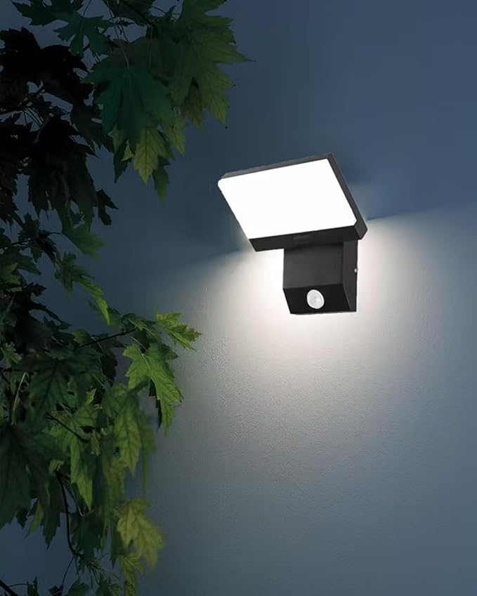 2Pack Wired Motion Sensor Outdoor Lights Fixtures LED 18W Modern Exterior Porch Lights Wall Sconce Light for Patio Doorway Garage Matt Black Square Cool White 6000K