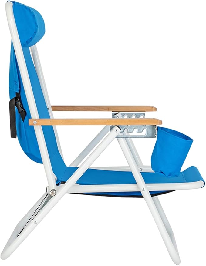 Folding Lounge ChairPortable High Beach ChairPatio Lightweight Camping Chair Outdoor Garden Park Pool Side with Cup Holder Adjustable HeadrestBlue
