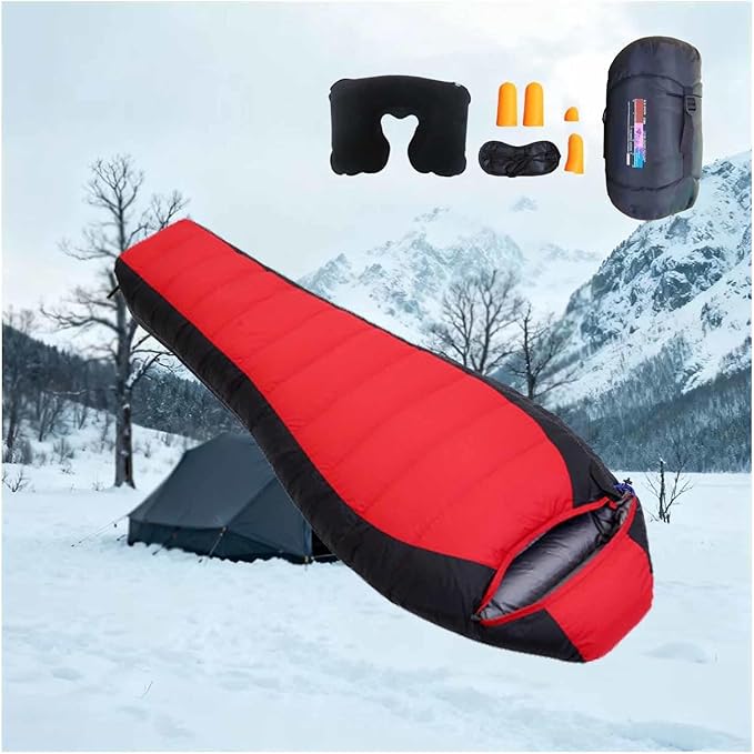 Backpacking Sleeping Bag 90% White Duck Down 5℉-50℉ Camping Sleeping Bags Includes Travel Pillow Camping Hiking Sleep Essentials Gear Accessories