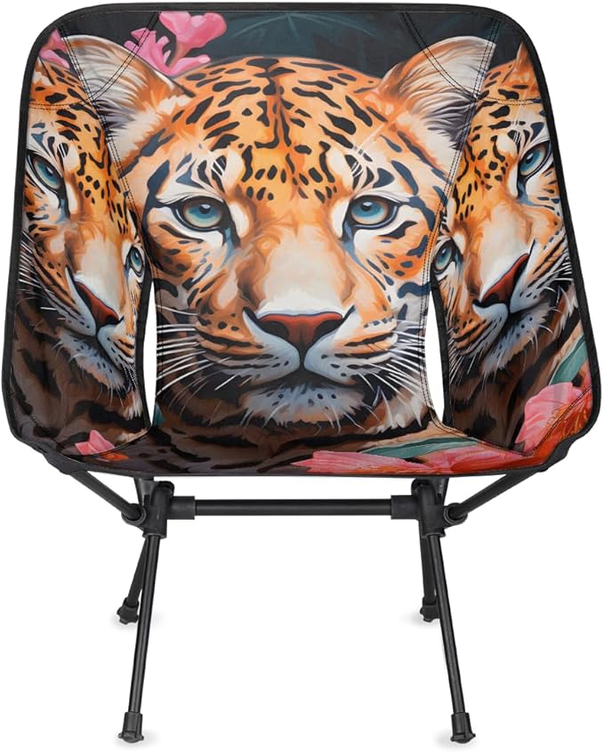 Animal Tiger Pattern Camping Chair Lightweight Portable Chairs for Adults Easy Installation Outdoor Foldable Camping Chair for Camping Fishing Hiking Picnic Beach