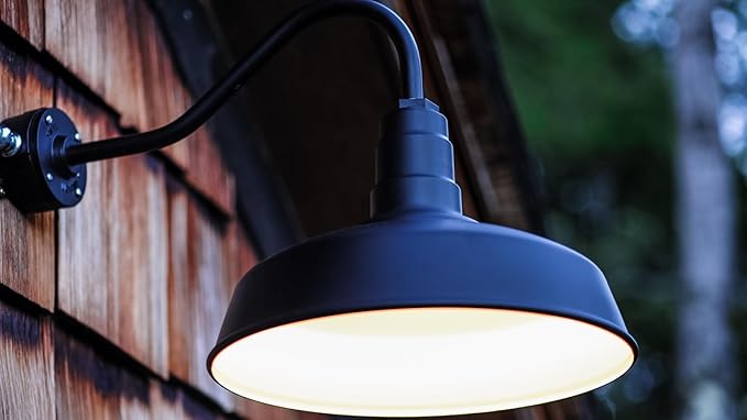 Steel Lighting Co. | Dusk to Dawn | Gardena Barn Light | Outdoor Wall Mounted | 16 Dome | 23 Gooseneck | Farmhouse Light Made in America | Galvanized Exterior/Galvanized Interior