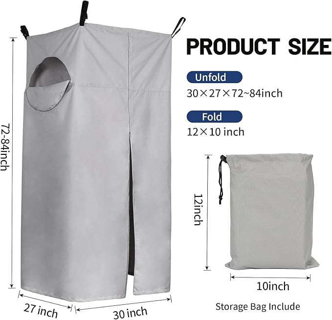 Tuszom 600D Privacy Tent for Boat Heavy Duty Hanging Changing Room for Bimini Top with Storage Bag Portable Privacy Station for Pontoons (27 W x 30 D x 72 -84 H) (Gray)