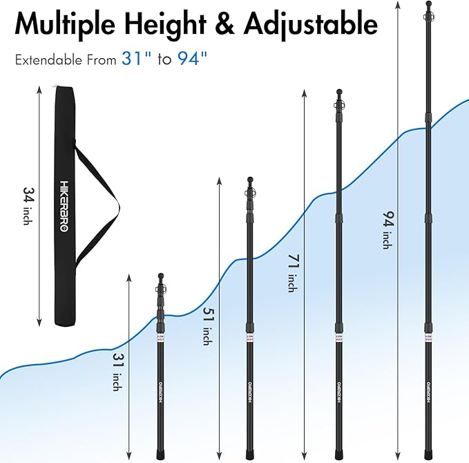 Tarp Poles Telescoping Tent Pole Set of 4 7.7ft Aluminum Lightweight Portable Support Rod with Protection Cap for Camping Awning Sun ShadesRain Fly Free Guylines &amp Stakes (4 Poles)