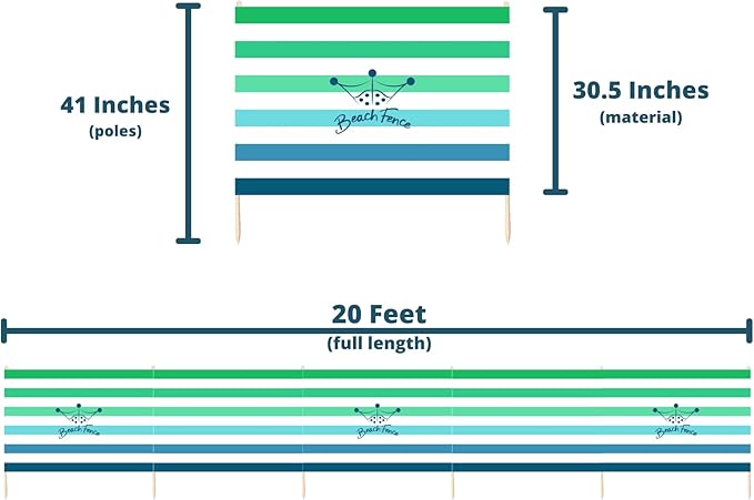 Premium 20 ft Beach Windscreen Privacy Screen Wind Blocker - Emerald Blue Free Rubber Mallet and Carry Bag Included