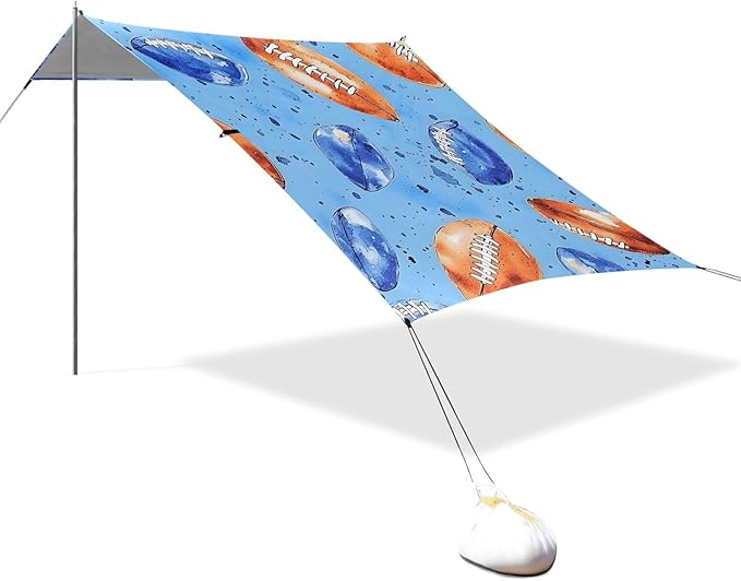 Tile Red Blue Football Tile Pattern Camping Sun Shelter Beach Tent Portable Beach Sun Shade Outdoor Canopy for Camping Trips Fishing Picnic