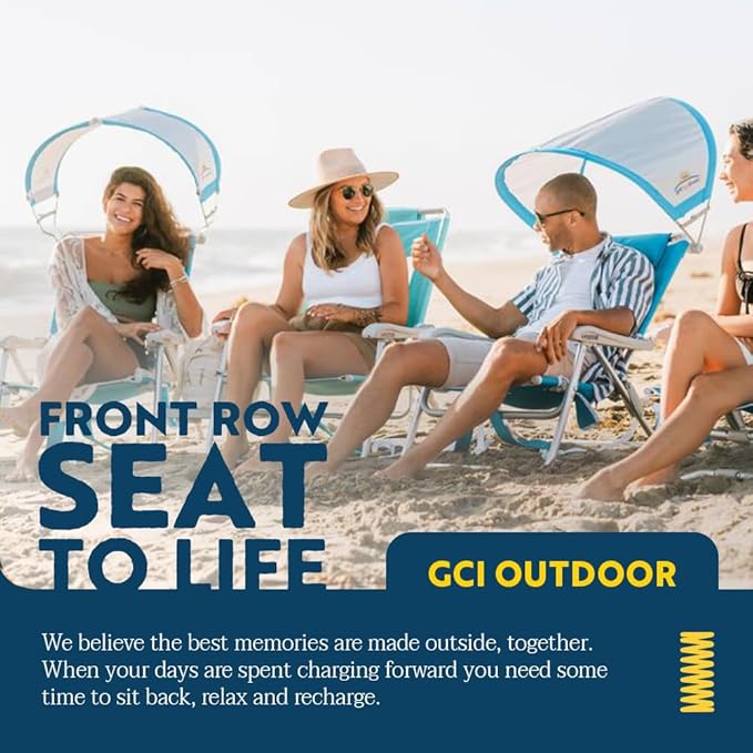 GCI Outdoor Sunshade Backpack Beach Chair | Reclining Folding Canopy Chair with Durable Armrests Drink Holder &amp Carry Straps Perfect for Beach Trips &amp Picnics — Saybrook Blue