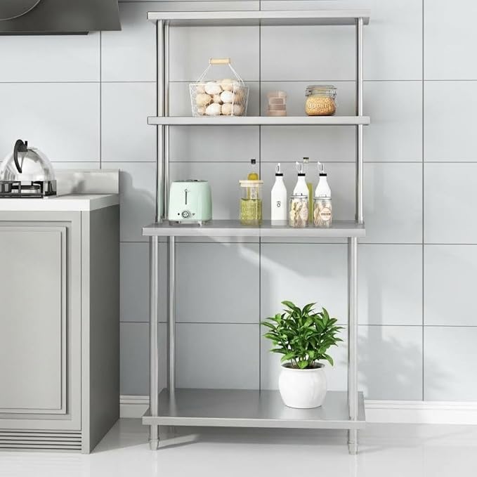 12 x 36 Stainless Steel Double Overshelf 2-Tier Adjustable Shelf for Prep Table Commercial Storage Rack over Oven Shelving for Kitchen Restaurant Food Truck Utility Room Dish Drying