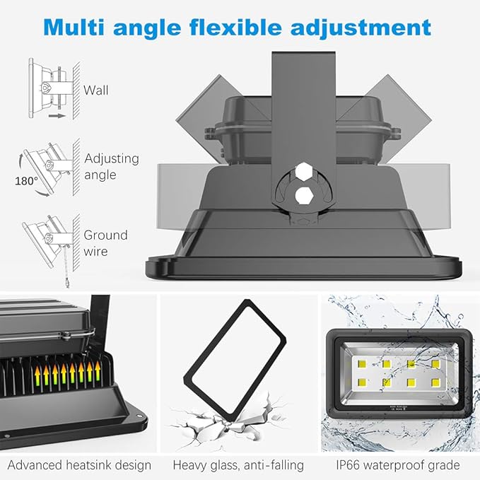 400W Outdoor LED Flood Light 40000LM Super Bright 110-285V IP66 Waterproof 6000K Daylight White Security LightsLighting for Playground Yard Stadium Lawn Ball Park