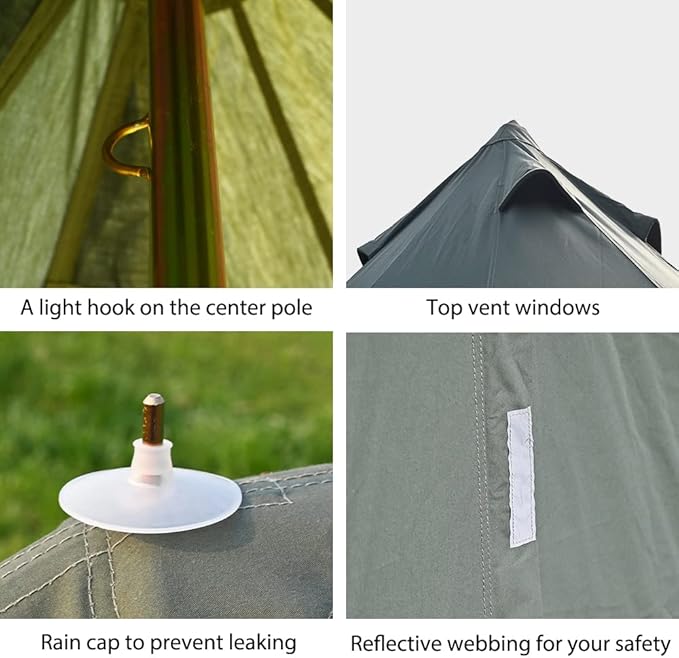 Cotton Canvas Bell Tent with Stove Jack Roomy Yurt for Family Glamping Camping 4 Season Tent with Zipped Removable Floor