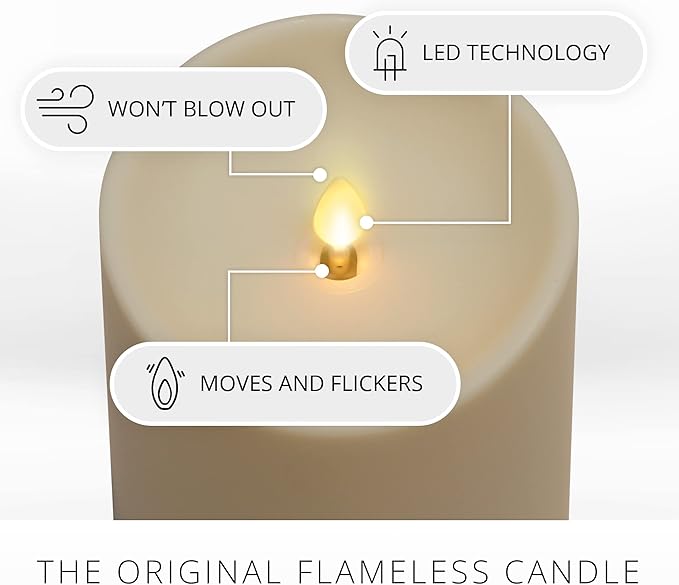 Luminara Outdoor Flameless LED Coloring Changing Candle Melted Edge 3.75 x 7 Real Moving Flame Battery Operated Timer Plastic Weather-Resistant