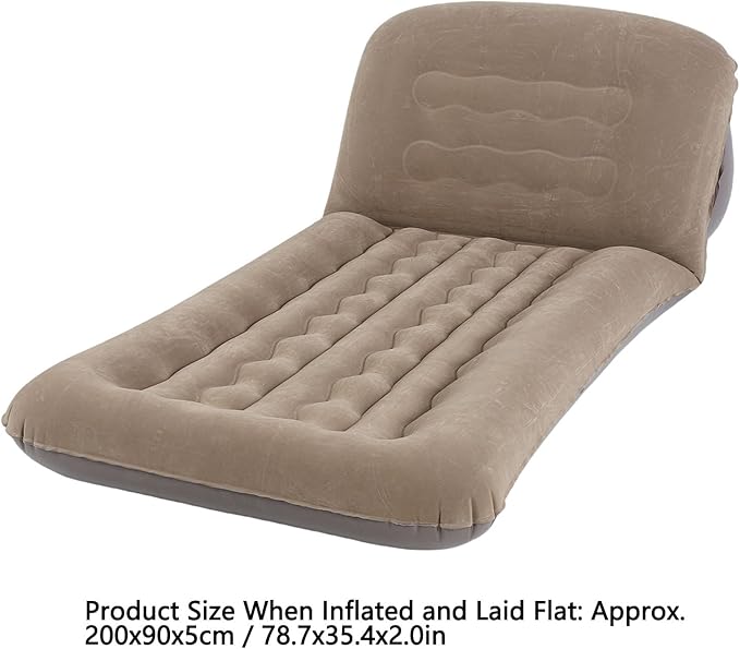 Inflatable Mattress with Adjustable Backrest Brown Portable Foldable Flocked Air Mattress for Outdoor Beach Travel