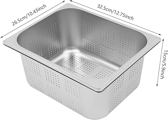 2-Pack Stainless Steel Hotel Pans 1/2 Size 6 Deep Anti-Jam Perforated Steam Table Pan Washing Up Bowl Set Food Grade Dishpan for Drain Water Wash Fruits/Vegetables