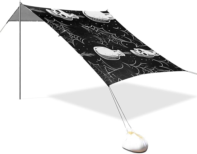ALAZA Skull Spider Web Beach Tent Sun Shelter UPF50+ Protection Beach Shade Canopy w/ 4 Sandbags for Outdoor Camping Fishing Backyard Fun Picnic 10x9 ft