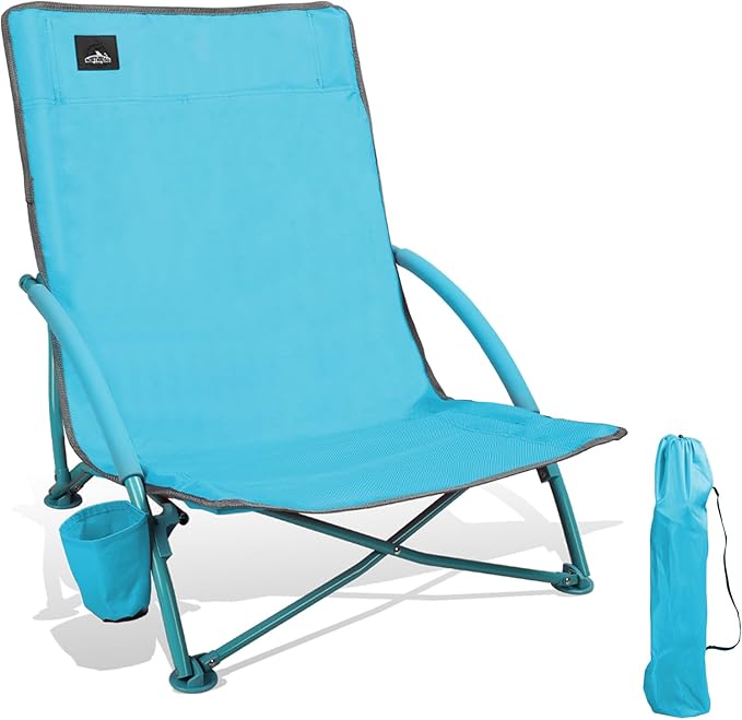 NORTHROAD Low Folding Beach ChairPortable Lightweight Lowback Sling Chair Outdoor Low Seat Camping Chair w/Cup Holder &amp Carry Bag for Sand Camping Lawn Picnic Festival Blue
