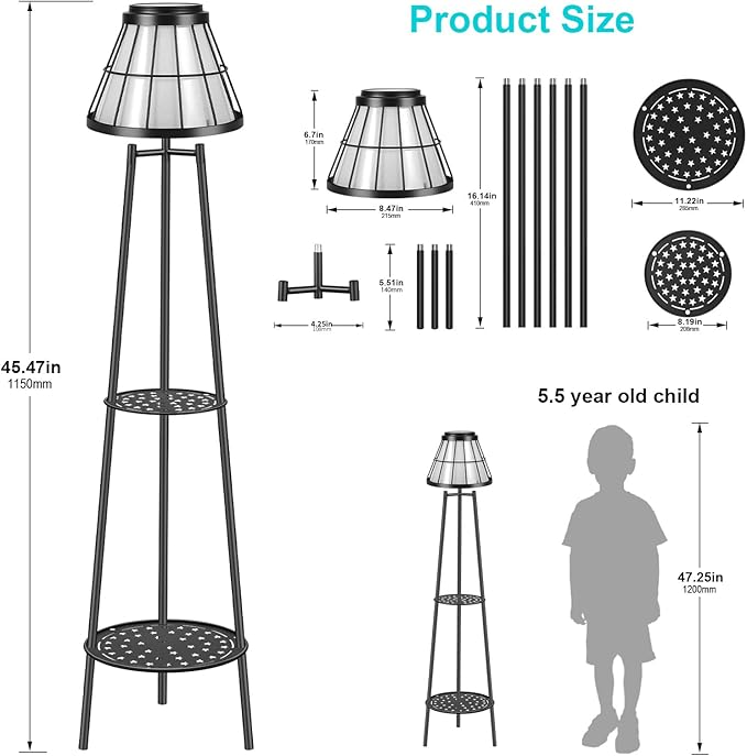 MXwcy 2 Pack Solar Lights Outdoor with Plant Stands Solar Floor Lamp Metal Tripod Patio Lights for Garden Yard Pathway Driveway Front/Back Porch Decoration