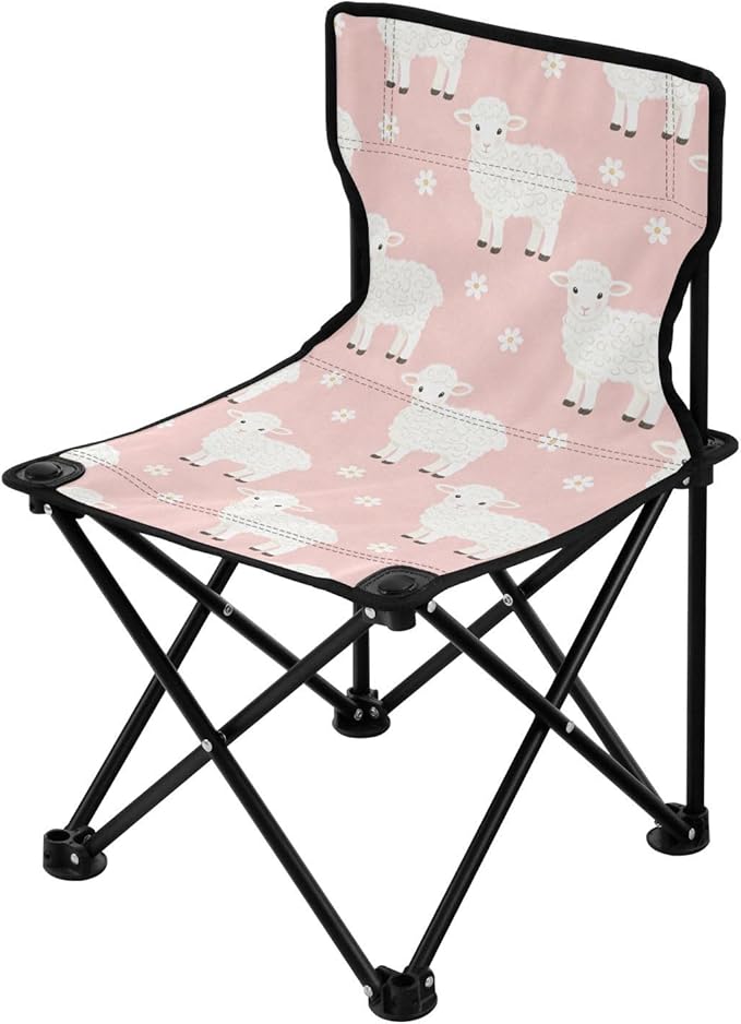 FRODOTGV Foldable Heavy Duty Camping Chairs Cute Sheep Pattern Beach Chair Backpack Lightweight Backpacking with Carrying Bag