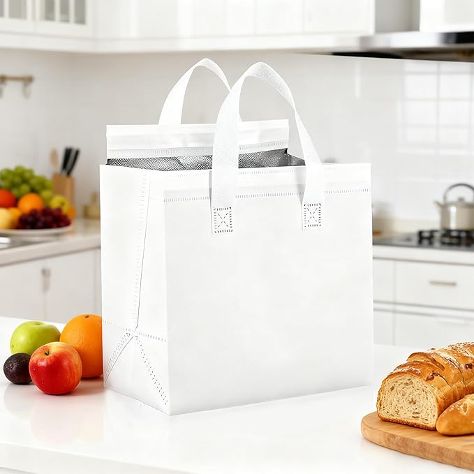 120 Pcs Insulated Take Out Bags Bulk in Thermal Insulation Lunch Bag for Hot Cold Food Coffee Milk Tea BBQ or Wedding Birthday Catering Restaurant Grocery Picnic Donation Gift Bag