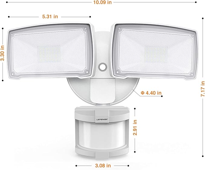 LEPOWER 30W LED Security Lights Motion Sensor Outdoor 3200LM 5500K IP65 Waterproof Hardwire 2 Head Motion Detector Flood Light for Garage Yard Porch