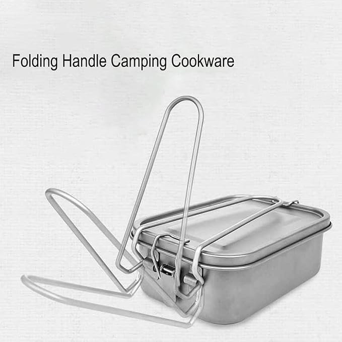1200ml Titanium Lunch Box Leak-Proof Lid &amp Folding Handle Camping Cookware Lightweight Outdoor Cooking Pan for Backpacking Hiking Picnic &amp Travel RT039T