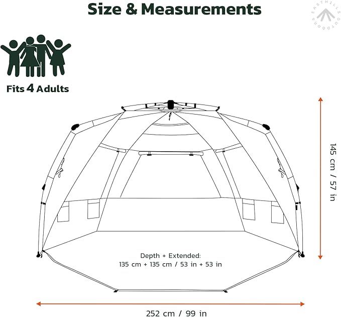 Easthills Outdoors Instant Shader Enhanced Deluxe XL Beach Tent Easy Set Up 4-6 Person Popup Sun Shelter 99 Wide for Family UPF 50+ Double Silver Coating with Extended Zippered Floor Pacific Blue