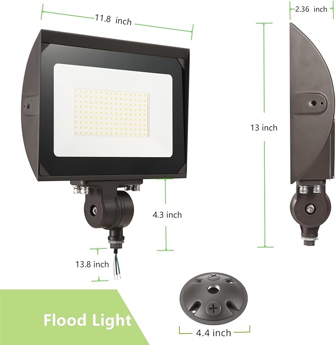 100W Outdoor LED Flood Light with Plate 5000K Daylight 13000LM 120V UL Waterproof LED Security Flood Lighting for Wall Wash/Sign/Flagpole/Tree/Yards/Advertising Boards