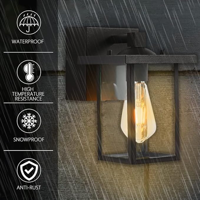Porch Lights with GFCI Outlet Black Outdoor Light Wall Mount Waterproof Exterior Light Fixture with Outlet Wall Sconce for House Garage Patio