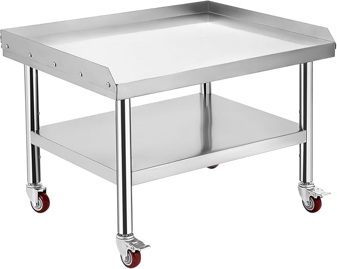 Stainless Steel Table 36x28 Inch Commercial Work Table with Wheels 1000 lbs Capacity Adjustable Shelf Heavy-Duty Equipment Grill Stand for Kitchen Restaurant BBQ