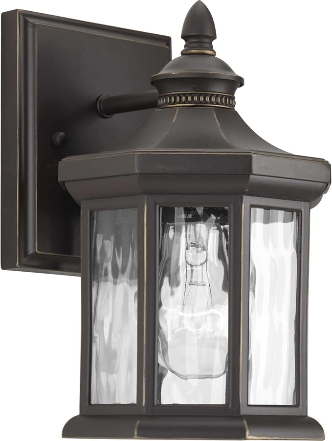 Progress Lighting Edition Collection 1-Light Water Glass Traditional Outdoor Small Wall Lantern Light Antique Bronze