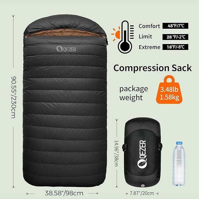 XL Sleeping Bag-600 Fill Power Down Sleeping Bag for Adults Ultralight Ideal for Backpacking Camping Hiking