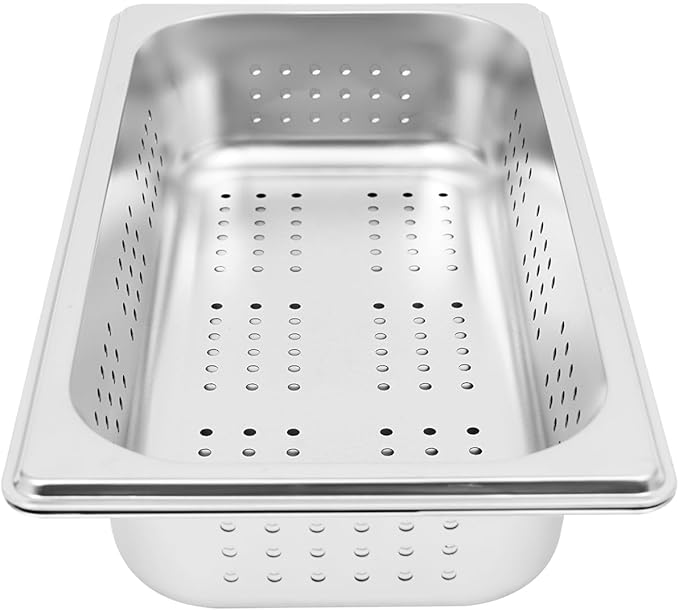 DYNAMI 2-Pack Anti-Jam Perforated Stainless Steel Steam Table Pan 1/3 Size 2 Deep Commercial Chafing Steam Table Pan Hotel PansCatering Food Pan (2-Pack1/3 Size 2 Deep)