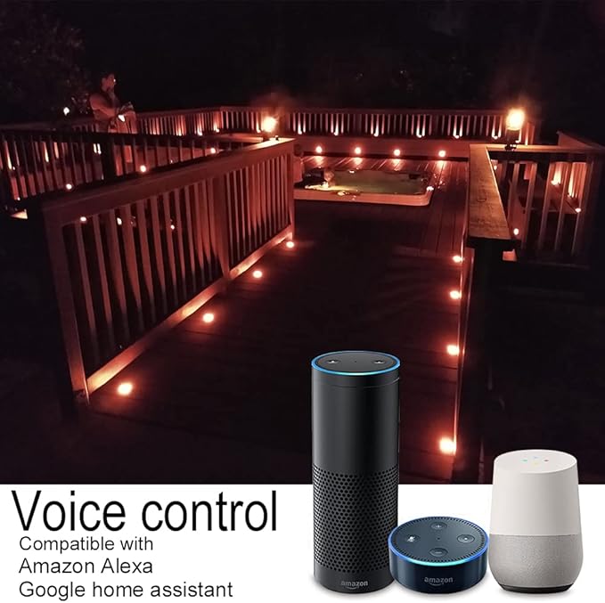 Sumaote LED Deck Lights Kit 20Pcs 1.22 WiFi Smart Phone Control Recessed RGBW Deck Stair Lighting IP67 Waterproof Outdoor Low Voltage Landscape Lighting for Steps Path Pool Side Black