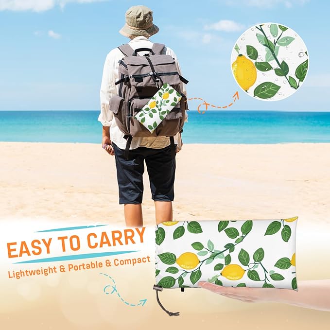 Waterproof Sandproof Beach Blanket 59''×68'' Fruiting Branches Polyester Outdoor Picnic Blanket with 4 Stakes &amp Storage Bag for BeachCampingVacation White