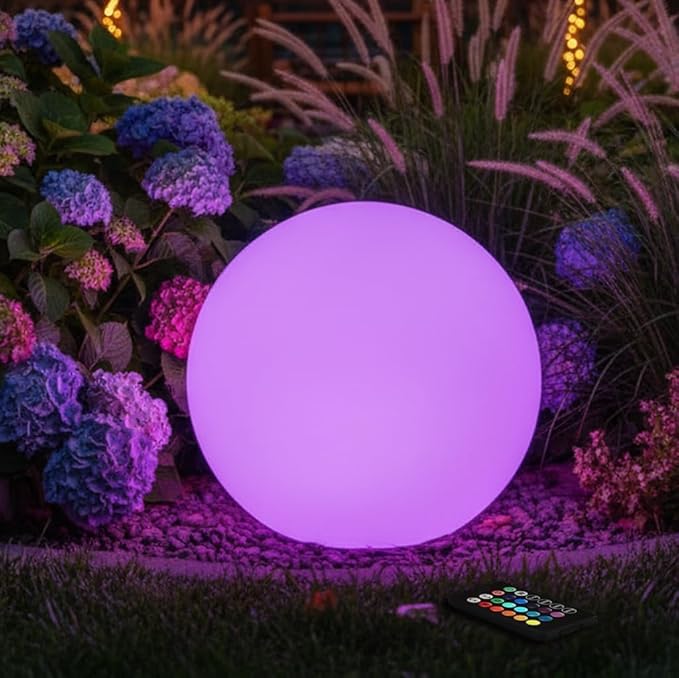 10 inch Solar Globe Light Outdoor Waterproof Dimmable 16 Colors RGB Solar Balls for Garden w/Remote Glowing Orb Light for Outside w/Ground Stake Globe Floor Mood Lamp for Home Patio Yard Lawn Party