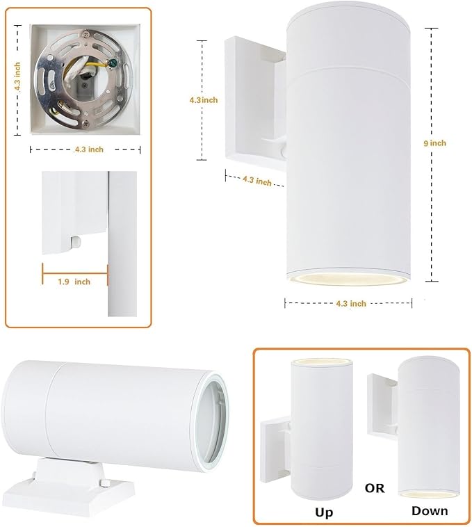 Outdoor Wall Lamp Exterior Lighting Fixture - ETL Listed Aluminum Waterproof Wall Mount Cylinder Design - Up/Down Light Fixture for Porch Backyard or Patio