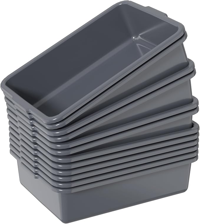 Morcte 12-Pack 13 L Commercial Bus Box Plastic Bus Tub/Wash Basin Gray