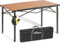46.4 Large Folding Camping Table for 2-6 People - Heavy Duty Camp Table Foldable with Aluminum Roll-Up Top &amp Carry Bag - 220lbs Capacity Portable for BBQ Tailgating Backyard (Natural)