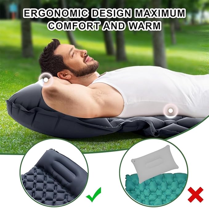 Ultralight Inflatable Sleeping Pad for Camping Built-in PumpUltralight Water-Resistant Air Mattress Built-in Pillow Portable Sleeping Pad for Camping Home &amp Hospital Care (Navy)