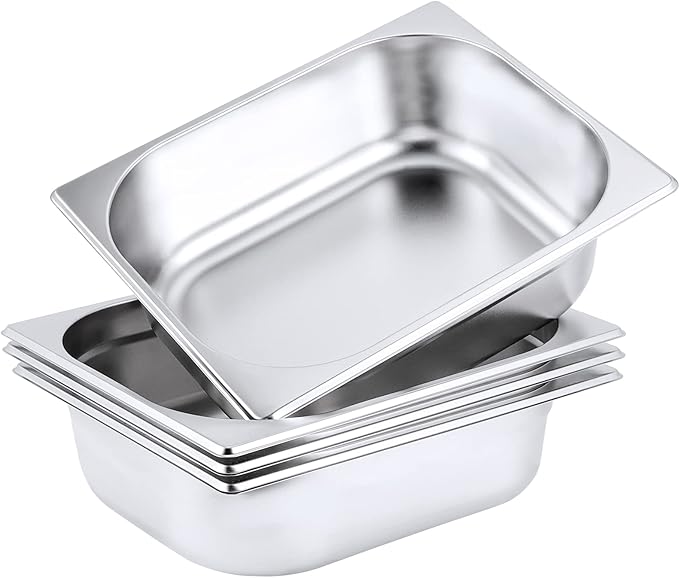 4 Pack Stainless Steel Steam Pan Anti-Jam Steam Pan Commercial Metal Food Catering Tray for Hotel Buffet Restaurant 2-1/2 Inch Deep