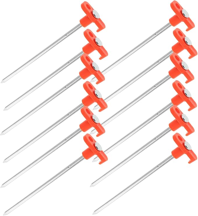 Angoily 20pcs Glow-in-The-Dark Camping Tent Stakes 6 * 180mm Metal Ground Pegs Outdoor Hiking Windproof Tent Anchors Tarps and Shelters