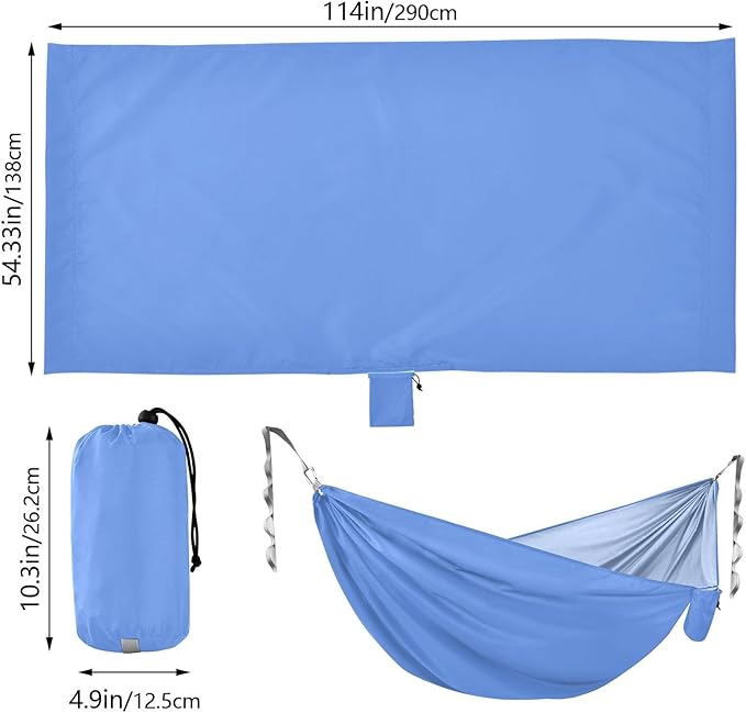 Cornflower Blue Packable Camping Hammock Camping Gear with 2 Tree Straps 114 x 54