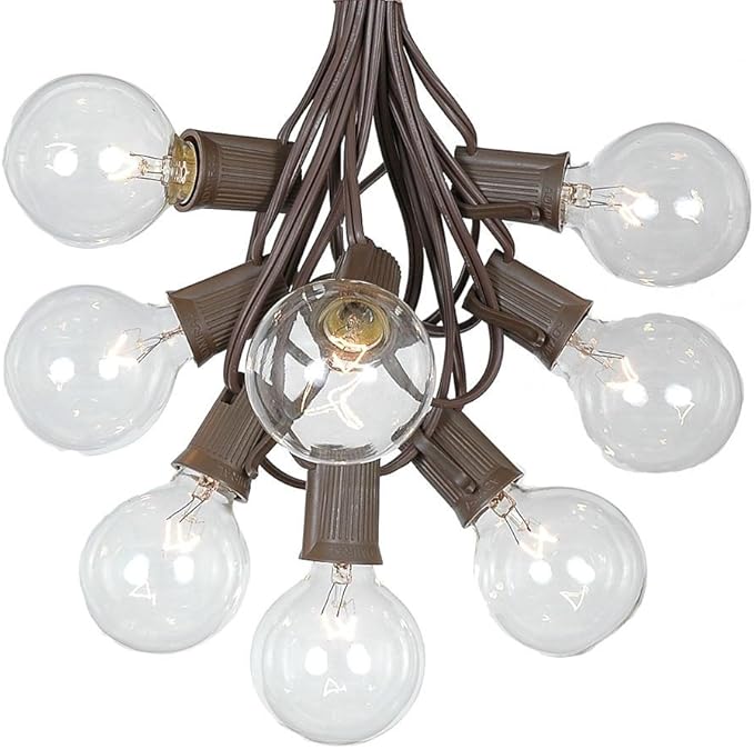 G50 Patio String Lights with 25 Clear Globe Bulbs – Outdoor String Lights – Market Bistro Café Hanging String Lights – Patio Garden Umbrella Globe Lights - Brown Wire - 25 Feet