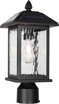 Solar Outdoor Post Light FixtureDusk to Dawn Modern Exterior Pillar Lantern with Black Finish &amp Water Ripple GlassWaterproof Outside Pole Light for Garden Backyard Courtyard