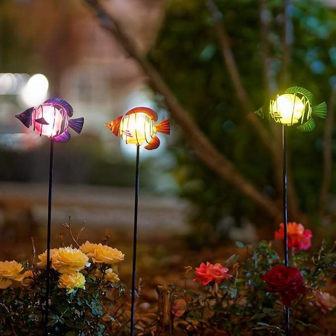 Outdoor Garden Solar Lights3Pack Decorative Solar Lights for Garden Decor Tropical Fish Backyard DecorLed Solar Lights with Stakes for Yard Landscape Patio(21.3''H)
