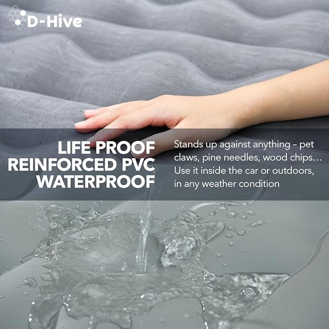 D-Hive SUV Air Mattress Ultra-Thick Material Extra-High Car Air Mattress SUV Mattress for Toyota 4runner Car Mattress w/Built-in Pump Inflatable Car Air Mattress Grey