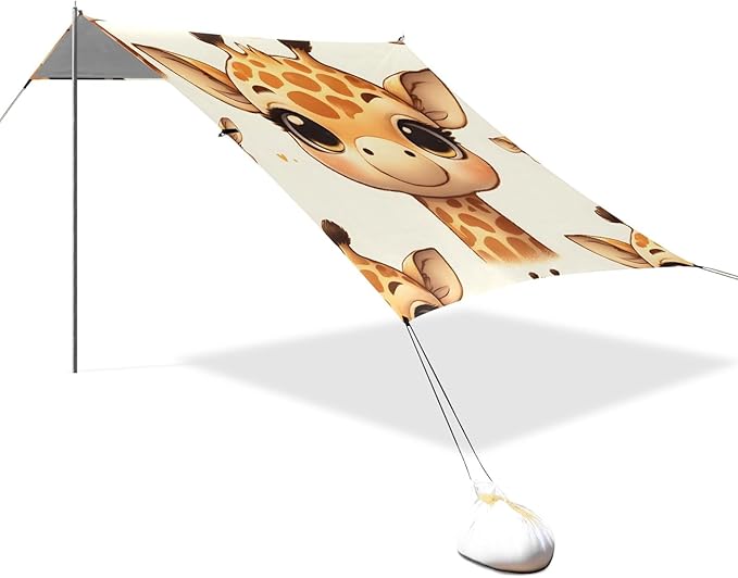 Cute Baby Giraffe Face Pattern Camping Sun Shelter Beach Tent Portable Beach Sun Shade Outdoor Canopy for Camping Trips Fishing Picnic