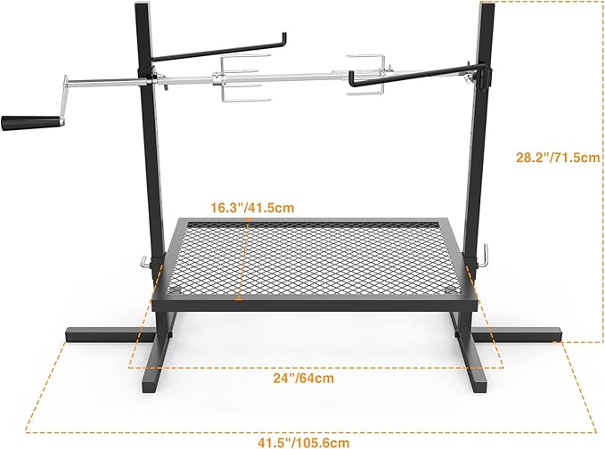 only fire Adjustable Grill Rotisserie System and Spit Over Fire Camp Grill with Cooking Grate for Outdoor Open Flame Cooking